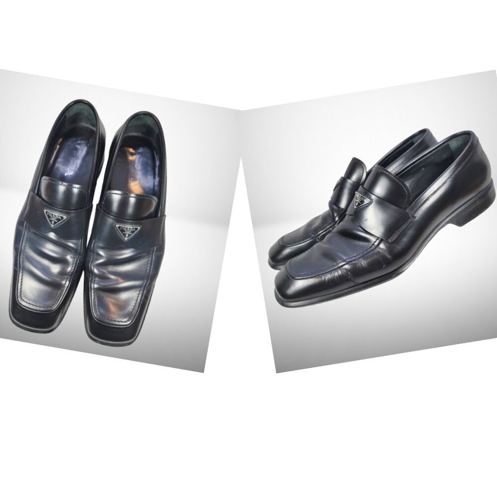 FAIR CONDITION Prada Brushed Leather Triangle Logo Loafers Size: 8.5 - Picture 4 of 16
